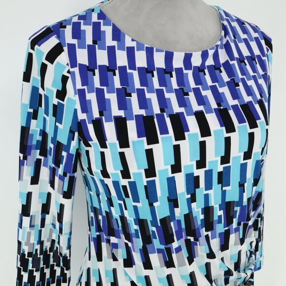 Chicos Dress 0 Womens 4 Small Blue White Stretch Knit Side Ruched Corpcore - Picture 8 of 14
